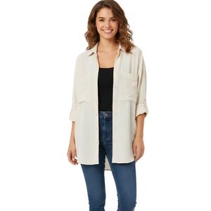 Zara 100% Cotton Cream Oversized Button Down Shirt Neutral Beige Size L